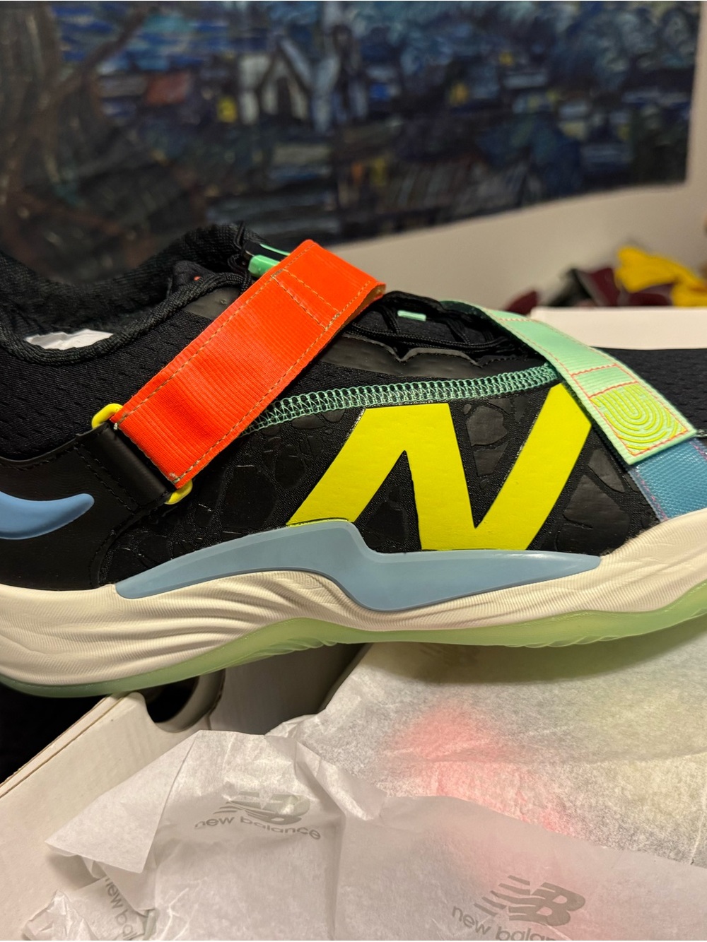 New Balance Kids' Black Neon Yellow Multi-Color Strap Sneakers